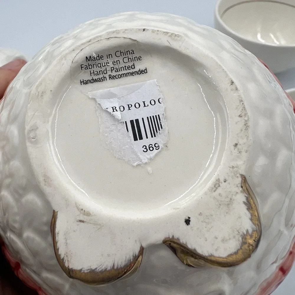 Anthropologie Owl Nested Measuring Cups Ceramic Hand‎ Painted Red Scarf